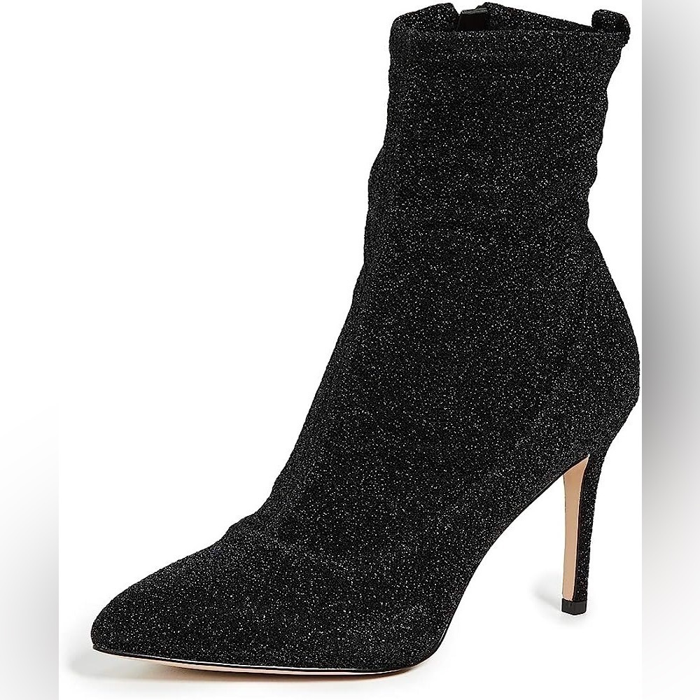 SAM Edelman Olson Black Sparkle Pointed Toe Stretch Heeled Booties | Size 9